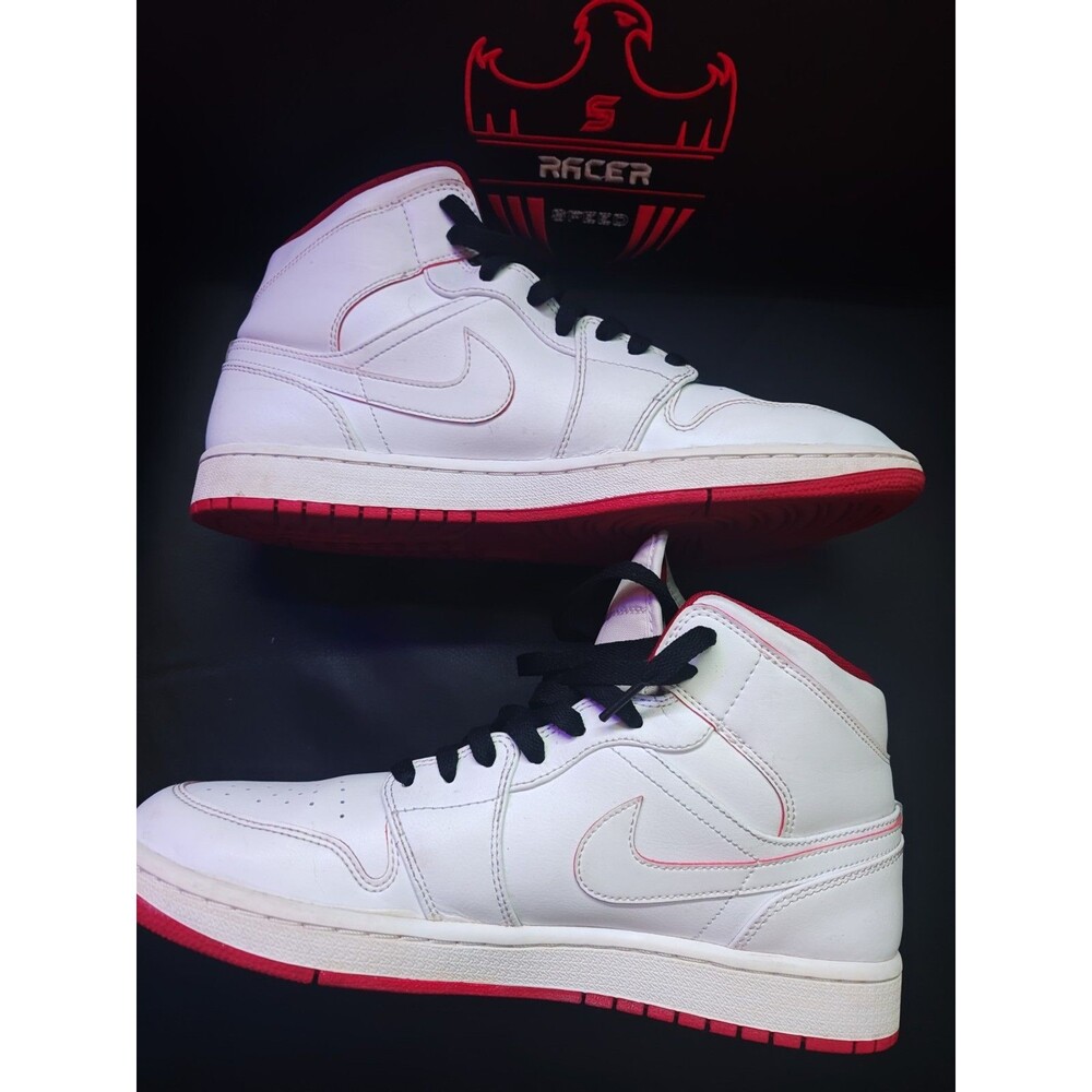 Nike Air Jordan 1 Mid Retro White Gym Red Mens Size 11 554724-103 Pre-owned